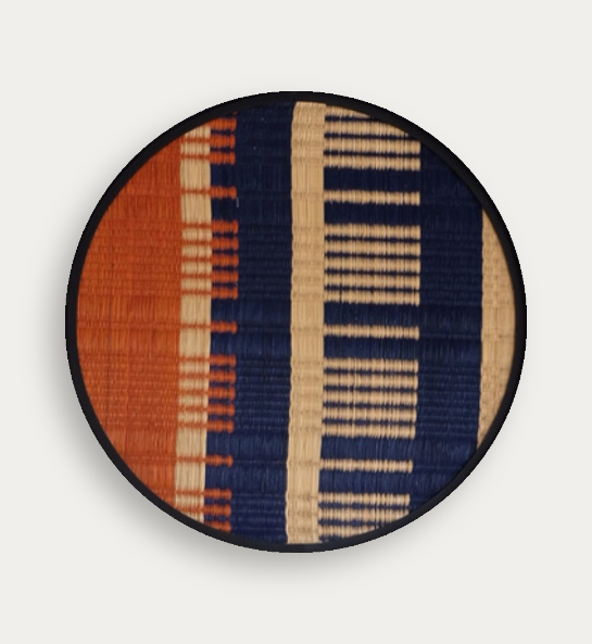 Navy and Orange reed and black frame artwork 60 cmDia